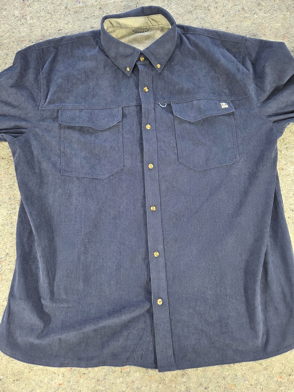 Huk Mens XXL Navy Corduroy Textured Fishing Button Up Shirt Long Sleeve
